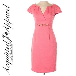 Kay Unger Belted Coral Pink Dress Classic Pencil